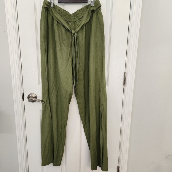 New York & Company Pants - New York & Company Olive Wide Leg Side-Slit Pants